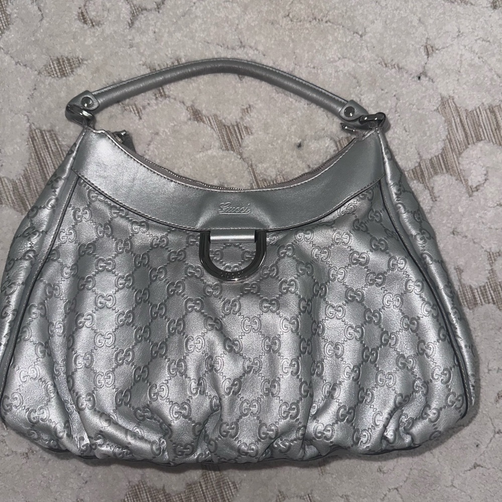 Authentic Gucci Metallic Silver D Ring Shoulder Bag - Picture 1 of 5